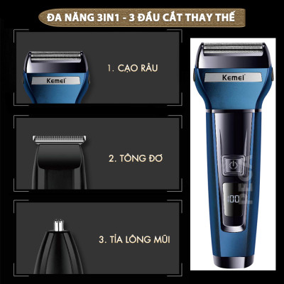 Máy cạo râu đa năng 3IN1 Kemei KM-6541 có thể cạo râu, cắt tóc, tỉa lông mũi - Chính hãng