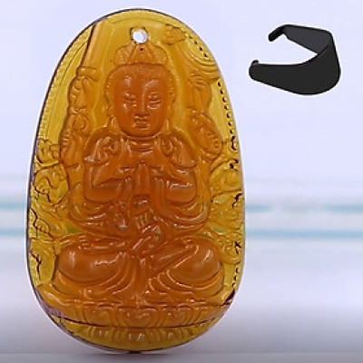 [Tuổi Tý] Mặt Dây Chuyền Phật Thiên Thủ Thiên Nhãn Đá Pha Lê Trà Size Nhỏ 3.6cm - Tặng Kèm Móc Inox - Phong Thủy 868 - May Mắn - Bình An