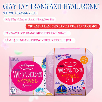 Khăn Giấy Tẩy Trang Dưỡng Ẩm Kosé Softymo Axit Hyaluronic Cleansing Sheet H (Gói 12 miếng)