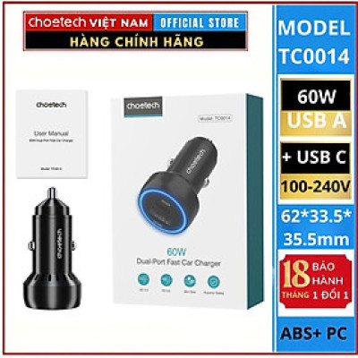 Tẩu sạc CHOETECH TC0014 nhanh 60W  dùng trên ô tô (Hàng chính hãng)