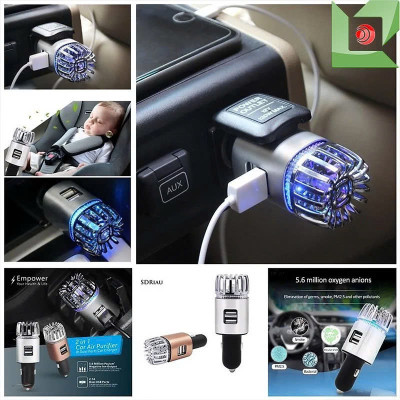 Máy Lọc Không Khí Cho Xe Ô Tô Tạo Ion Âm Tích Hợp Hai Cổng Sạc USB – Lọc Bụi, Khử Mùi Hôi Hiệu Quả, ĐÈN TRANG TRÍ