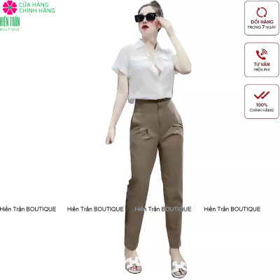 Quần baggy nữ công sở Hiền Trần BOUTIQUE cạp liền 2 khuy