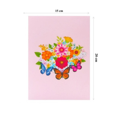 Thiệp 3D Pop Up Hoa & Bướm Sắc Màu – Thiệp Nghệ Thuật, Thiệp Chúc Mừng, Sinh Nhật, Lãng Mạn