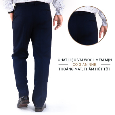 Quần Âu Nam  Công Sở Trung Niên Thương Hiệu Anton Dáng Rộng Xếp Ly Màu Xanh Than Mã QA103