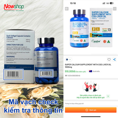Super Calcium Supplement With Cod Liver Oil 1000mg Careline hộp 60 viên bổ sung canxi và omega 3