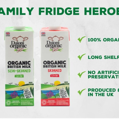 Date 03/2026 Sữa Tươi Hữu Cơ Tách Béo Tiệt Trùng 0.1% Daioni 1Lit x 12 Hộp