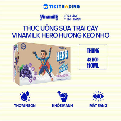 Thùng 48 hộp thức uống sữa trái cây vị kẹo nho Vinamilk Hero 110ml