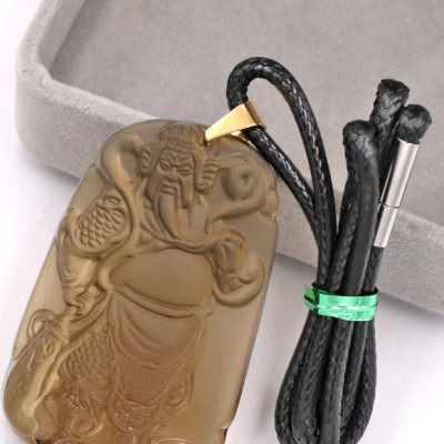 Dây chuyền mặt tượng Quan Công QCN14 - thạch anh khói (6.2cm x 4cm)