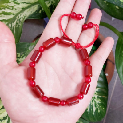 Vòng tay đá thạch anh đỏ đốt trúc phong thủy 8mm cho Nữ làm trang sức