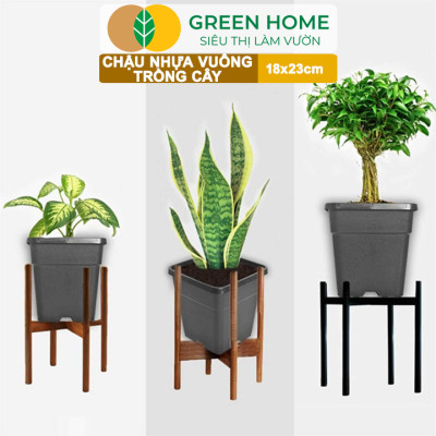Chậu Vuông Trồng Cây Greenhome, Nhiều Kích Thước, Nhựa Cứng, Thoát Nước Tốt, Trồng Hoa, Kiểng Lá