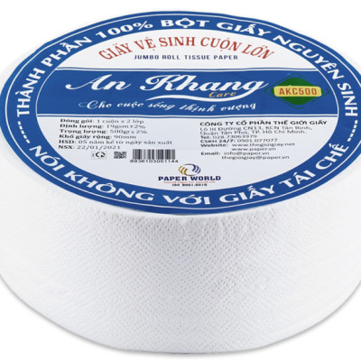 Combo 5 giấy vệ sinh cuộn lớn 2 lớp 500g AN KHANG CARO | THẾ GIỚI GIẤY | 100% Bột giấy nguyên sinh | 5AKC500
