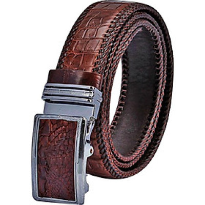 Thắt Lưng Nam Da Cá Sấu Đan Viền Huy Hoàng HT4217 (120 x 3.5 cm) - Nâu Đất