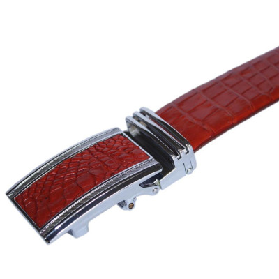 HC4828 - Dây nịt nam Huy Hoàng da cá sấu gai bụng 4P màu đỏ