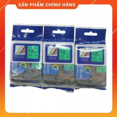 Nhãn In HZE-741 - Đen nền xanh lá 18mm x 8m - Dùng cho máy in BROTHER - AIMO - PUTY [Hàng nhập khẩu]