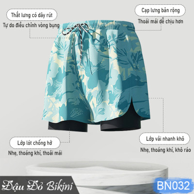 Quần tập, quần bơi hoặc đi biển 2 lớp nam giới, phong cách thoải mái, nam tính trẻ trung, vải thoáng khí nhanh khô | BN032