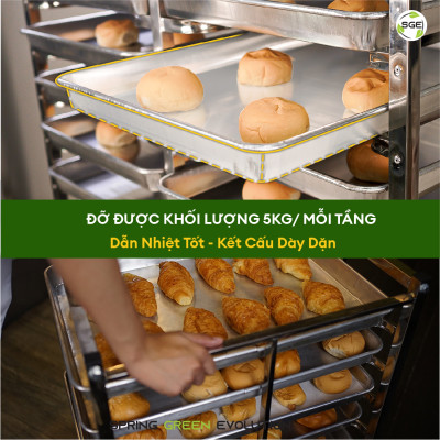 Kệ Inox Khay Bánh, Xe Hong Bánh SGE Chất Liệu Inox Dày Dặn, Có Khoá Bánh. Có 4 Size 6,10,15,30 Tầng