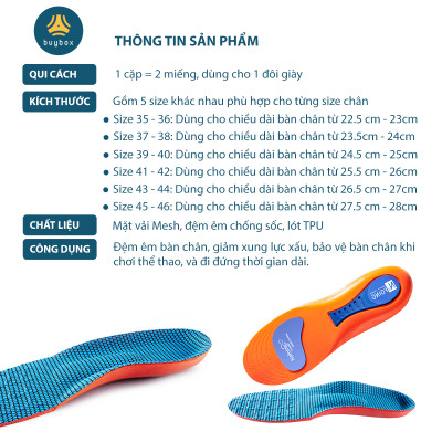 Lót giày nam nữ êm chân chất liệu vải mesh cấu trúc vòm nâng đỡ lòng bàn chân, kết hợp ốpTPU chống thốn và bảo vệ gót chân - buybox - BBPK363