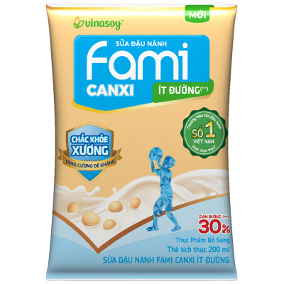 Thùng Sữa đậu nành Vinasoy Fami Canxi ít đường (200ml x 40 bịch)