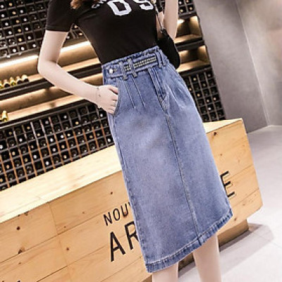 Chân váy jean ngang gối hàng thiết kế cao cấp 05 C001