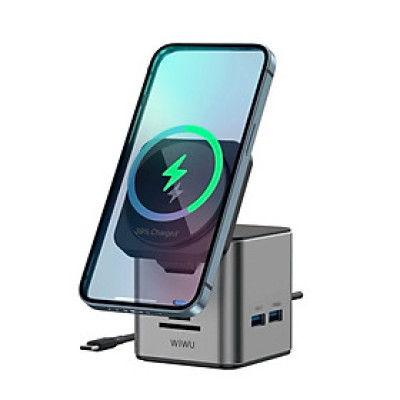 Dock Sạc Không Dây WIWU Cube 9IN1 W025 đa cổng chuyển đổi bao gồm đầu lọc thẻ, Cổng Sạc PD 100W, Cổng Mạng Lan - Hàng chính hãng