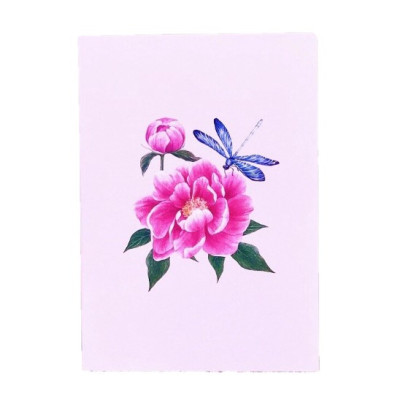 Thiệp 3D Pop Up Chuồn Chuồn & Hoa Mẫu Đơn – Thiệp Hoa Nghệ Thuật, Thiệp Chúc Mừng, Sinh Nhật, F08