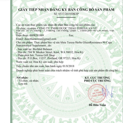 Viên Uống Hỗ Trợ Tiểu Đường Ổn Định Đường Huyết Teresa Herbs GlucoResistance Nhập Khẩu Mỹ – 90 Viên