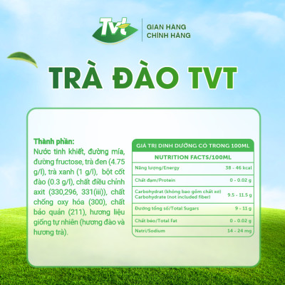 [Lốc 06 chai 450ml] Trà Đào TVT tinh chất trà xanh, trà đen, chống oxy hóa, thanh nhiệt giải phóng độc tố cơ thể