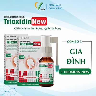 [COMBO 3 LỌ] Xịt Họng Trioxidin New VCP Pharma - Hỗ Trợ Giảm Các Triệu Chứng Ho, Đau Họng, Ngứa Rát Họng - Chai 15ml