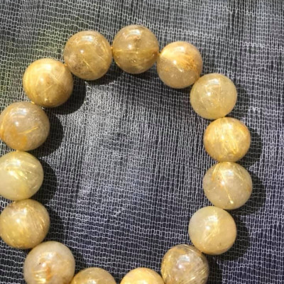 VÒNG THẠCH ANH TÓC VÀNG 15MM HẠT TO NAM MỆNH KIM THỔ THỦY CHỈ ĐÁ THIÊN NHIÊN