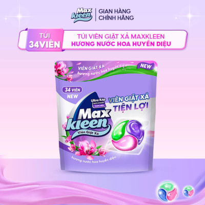 Túi Viên Giặt Xả MaxKleen 2 Trong 1 Hương Nước Hoa Huyền Diệu (34 viên/ túi)