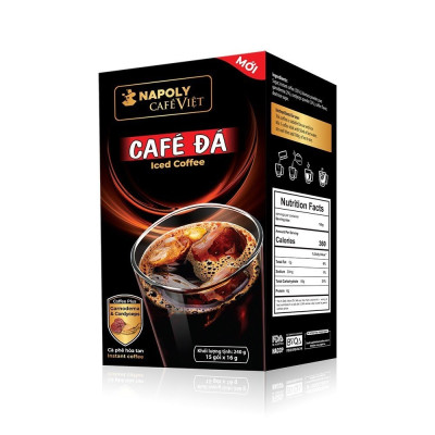 Combo 3 hộp lớn Cà phê đen đá hòa tan 2in1 Napoli Coffee bổ sung Nấm linh chi và Đông trùng hạ thảo hộp 15 gói x 16g
