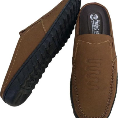 Dép nam bít mũi Trường Hải màu VÀNG da bò thật đế cao su may chắc chắn thời trang cao cấp êm ái BM077