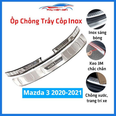 Ốp chống trầy cốp Mazda 3 2020-2021 inox sáng bóng bảo vệ xe chống va đập