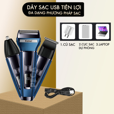 Máy cạo râu đa năng 3IN1 Kemei KM-6541 có thể cạo râu, cắt tóc, tỉa lông mũi - Chính hãng