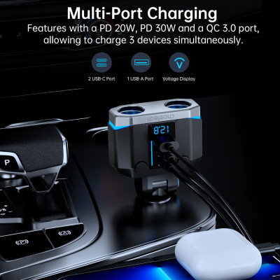 Tẩu sạc Choetech TC0020 đa năng 200w có 2 cổng Type C + 1 cổng Usb (Hàng chính hãng)