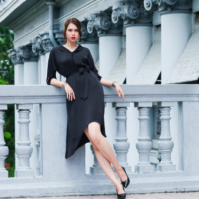 Đầm Tay Liền Đầm Kiểu Sang Trọng Thời trang thiết kế Hity DRE130 (Đen Huyền Bí)