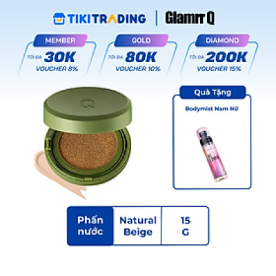 Phấn nước trang điểm căng bóng thuần chay GLAMRR Q VEGAN SUPER GLOW CUSHION (1 lõi x 15g) by Gilaa