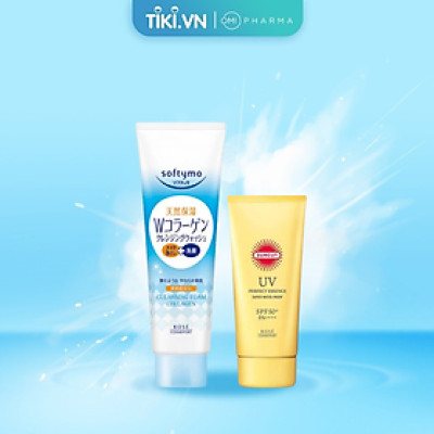 Combo Chống Nắng, Chống Nước Suncut Và Sữa Rửa Mặt Dưỡng Ẩm Mặt Làm Sạch Da Softymo Kose Nhật Bản 110g, 190g