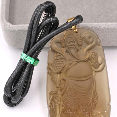 Dây chuyền mặt tượng Quan Công QCN14 - thạch anh khói (6.2cm x 4cm)