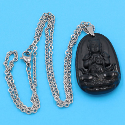 Vòng cổ phật Đại Nhật Như Lai - thạch anh đen 3.6cm DITTEB5 - dây inox bạc - kèm hộp nhung - tuổi Mùi, Thân