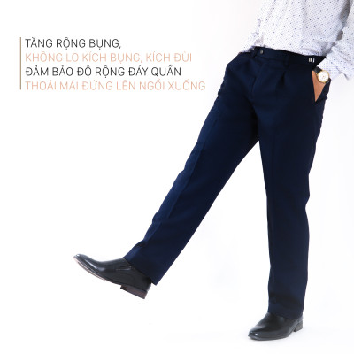 Quần Âu Nam  Công Sở Trung Niên Thương Hiệu Anton Dáng Rộng Xếp Ly Màu Xanh Than Mã QA103