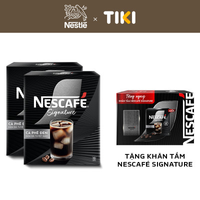 [Tặng 01 Khăn tắm NESCAFÉ Signature] Combo 2 hộp Cà phê đen hòa tan NESCAFÉ Signature Hộp 10 gói ĐẬM ĐÀ TUYỆT HẢO
