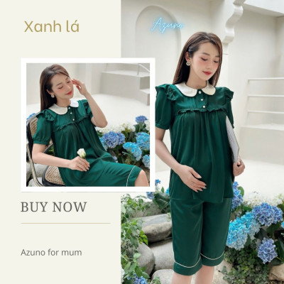 Azuno - Bộ Đồ Bầu Mặc Nhà Lửng Cao Cấp B245 Chất Liệu Satink Mặc Hè Siêu Mát