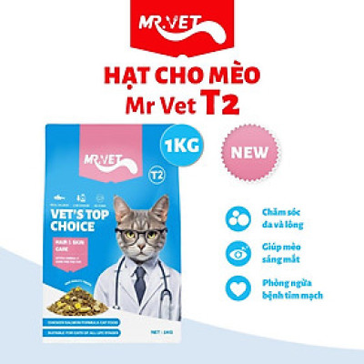 [Hoả tốc] Thức Ăn Cho Mèo MRVET T2 Mới, Gói 1KG Tăng Cường Omega 3, Mượt Lông, Giảm Rụng
