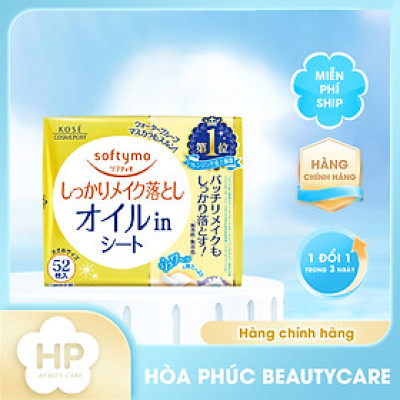 Khăn Giấy Tẩy Trang Dầu Giúp Sạch Sâu Kosé Softymo Oil In Cleansing Sheet (52 miếng)