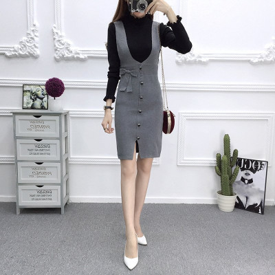 Đầm len nữ , đầm yếm ôm body phối cúc xinh xắn AL103