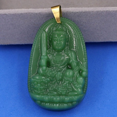 Mặt dây chuyền Văn Thù Bồ Tát thạch anh xanh 5 cm