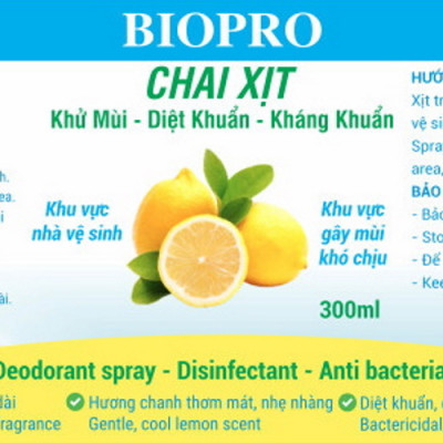 Chai xịt Biopro khử mùi diệt khuẩn kháng khuẩn Khu vực gây mùi khó chịu Khu vực nhà vệ sinh Hương chanh thơm mát dịu nhẹ