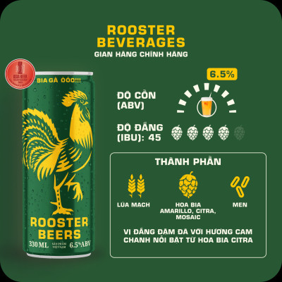 Bia thủ công | Rooster Beers IPA (Bia Gà IPA) Thùng 24 Lon cao Sleek can x 330ml