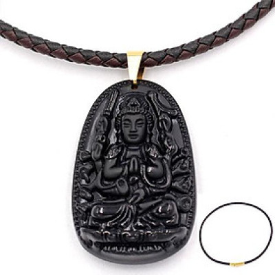 Dây chuyền mặt phật Thiên Thủ Thiên Nhãn thạch anh đen 5cm + dây da - phật bản mệnh tuổi Tý